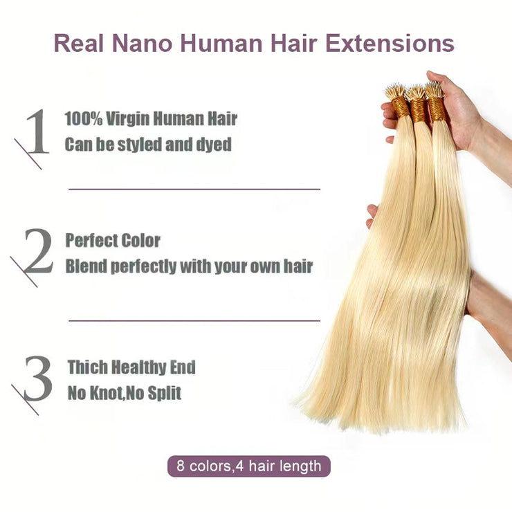 Premium Nano Straight Raw Keratin Hair Extensiones Blonde 