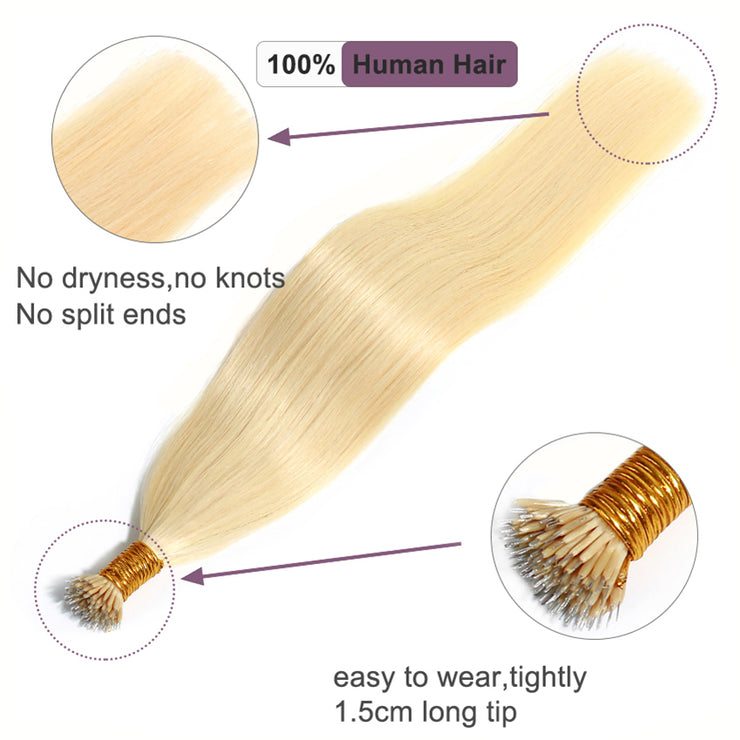 Premium Nano Straight Raw Keratin Hair Extensiones Blonde 