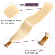 Premium Straight Raw Virgin Keratin Itips Hair Extensiones Blonde #613 100% Human Remy I-Tips Natural Hair Extensions