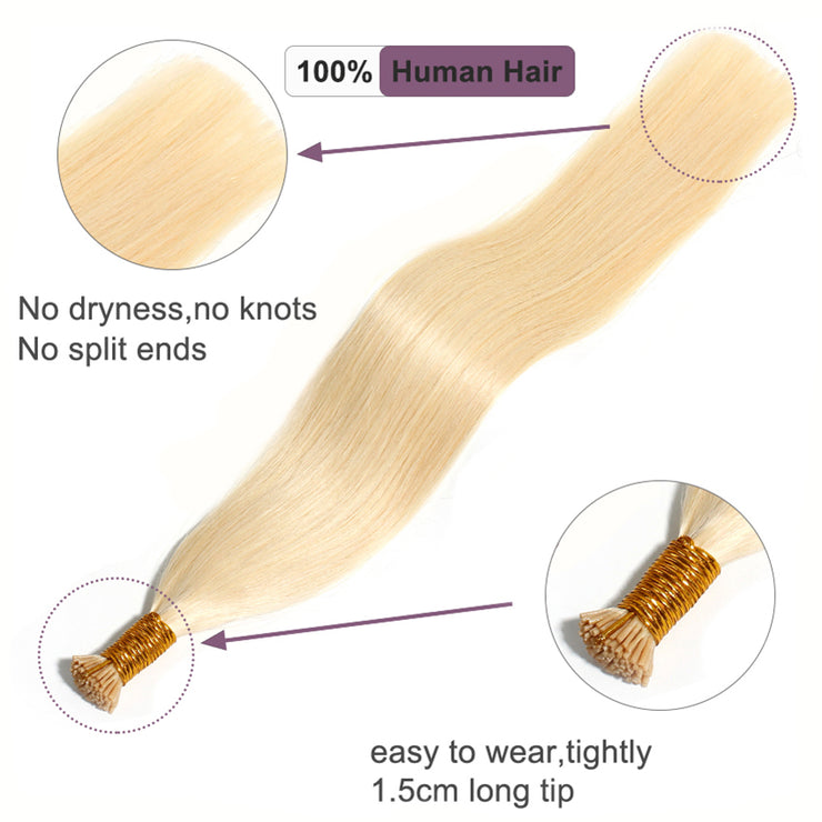 Premium Straight Raw Virgin Keratin Itips Hair Extensiones Blonde 