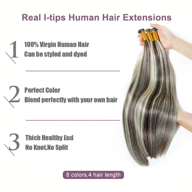 Piano Color 2/613 100% Raw Virgin Straight ITIPs Human Hair Extensions 100g Capsule Keratin I Tips Natural Human Remy Hair Extensions