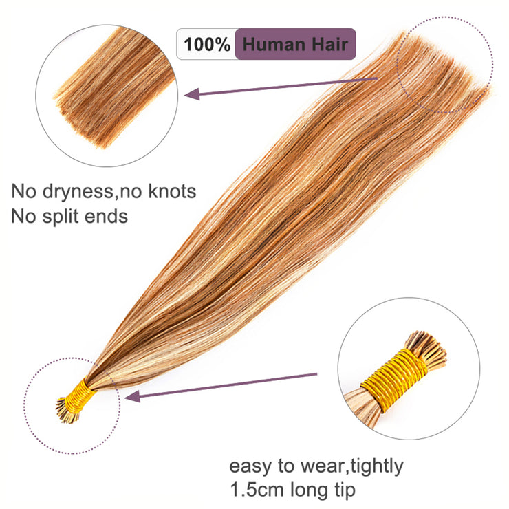 Piano Color 4/613 100% Raw Virgin Straight ITIPs Human Hair Extensions 100g Capsule Keratin I Tips Natural Human Remy Hair