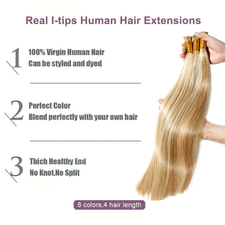 Piano Color P8/613 100% Raw Virgin Straight ITIPs Human Hair Extensions 100g Capsule Keratin I Tips Natural Human Remy Hair Extensions