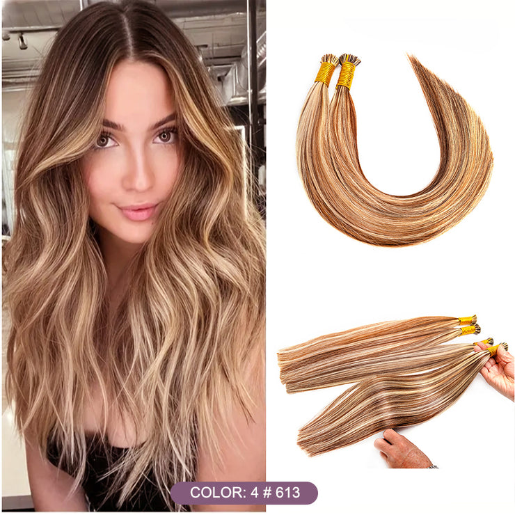 Piano Color 4/613 100% Raw Virgin Straight ITIPs Human Hair Extensions 100g Capsule Keratin I Tips Natural Human Remy Hair