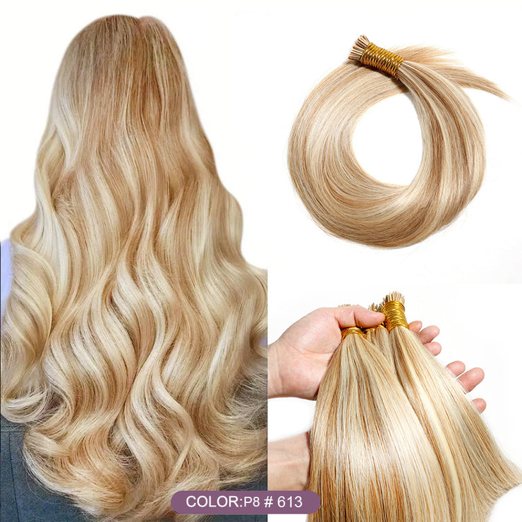 Piano Color P8/613 100% Raw Virgin Straight ITIPs Human Hair Extensions 100g Capsule Keratin I Tips Natural Human Remy Hair Extensions
