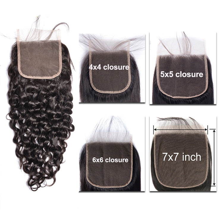 9A 4X4 5X5 6X6 Transparent/ Medium Brown  Lace Closure Water Wave Closure 8-22 inch Virgin Human Hair Swiss Lace Top Closure