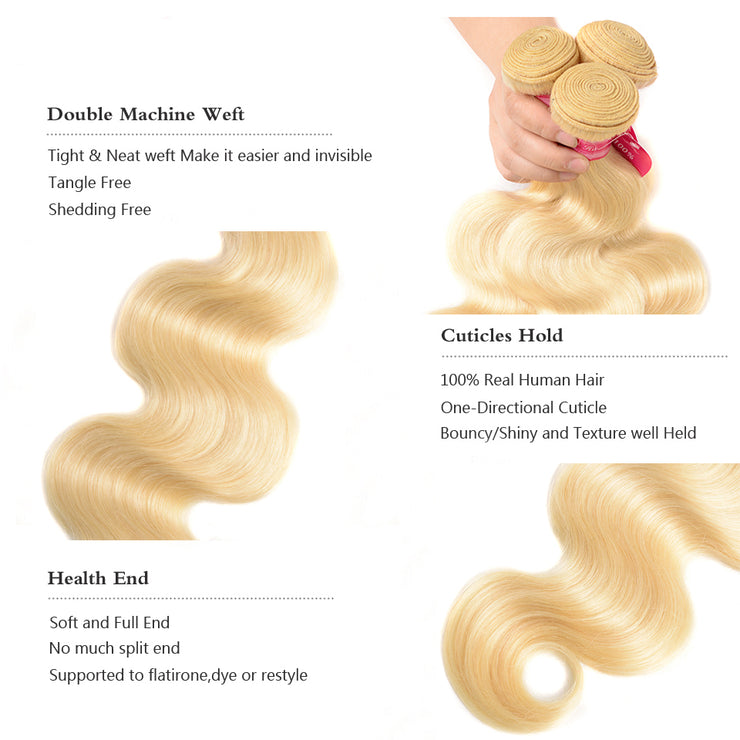 9A Body Wave Virgin Hair Extensions 3 Bundles Human Hair Blonde Color  Wiyisa