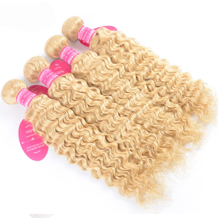 9A Deep Wave Virgin Hair Extensions 4 Bundles Human Hair Blonde Color  Wiyisa
