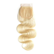 9A Body Wave  613 Blonde Virgin Hair 3 Bundles With 4*4 Lace Closure Medium Brown/Transparent/HD