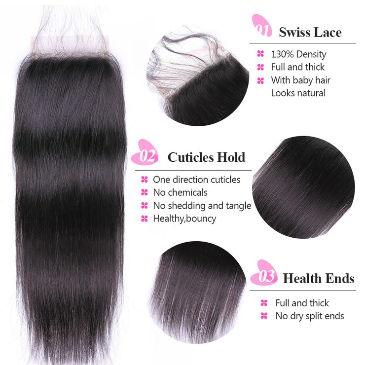 9A Virgin hair 4 bundles Straight with 4*4 closure human hair natural color Wiyisa