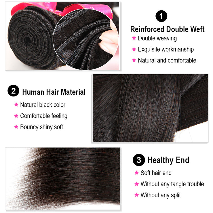 9A Virgin hair 4 bundles Straight with 4*4 closure human hair natural color Wiyisa
