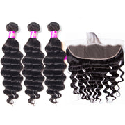 9A Virgin hair 3 bundles Loose Deep wave hair with 13*4 frontal human hair natural color Wiyisa