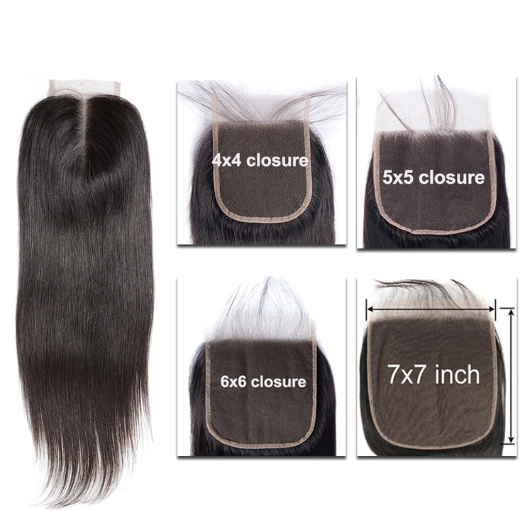 9A 4X4 5X5 6X6 Transparent/ Medium Brown  Lace Closure Straight Hair Closure 8-22 inch Virgin Human Hair Swiss Lace