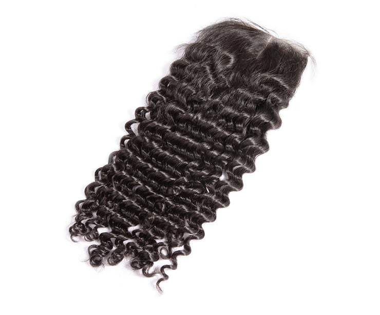 11A Deep Wave Raw Virgin Hair 4 Bundles With 4*4 Or 5*5 Lace Closure Medium Brown/Transparent/HD Lace