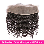9A 13*4 Deep Wave Lace Frontal Medium Brown/Transparent/HD lace Pre Plucked Wiyisa