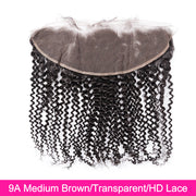 9A 13*4 Kinky Curly Lace Frontal Medium Brown/Transparent/HD lace Pre Plucked Wiyisa