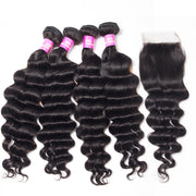 9A Virgin hair 4 bundles Loose Deep with 4*4 closure human hair natural color Wiyisa