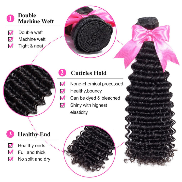 9A Brazilian Deep Wave 4 Bundles Human Hair Extensions Natural Black 4 pieces/400g/lot Virgin Hair Weft Wiyisa
