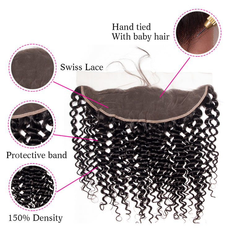 9A 13*4 Kinky Curly Lace Frontal Medium Brown/Transparent/HD lace Pre Plucked Wiyisa
