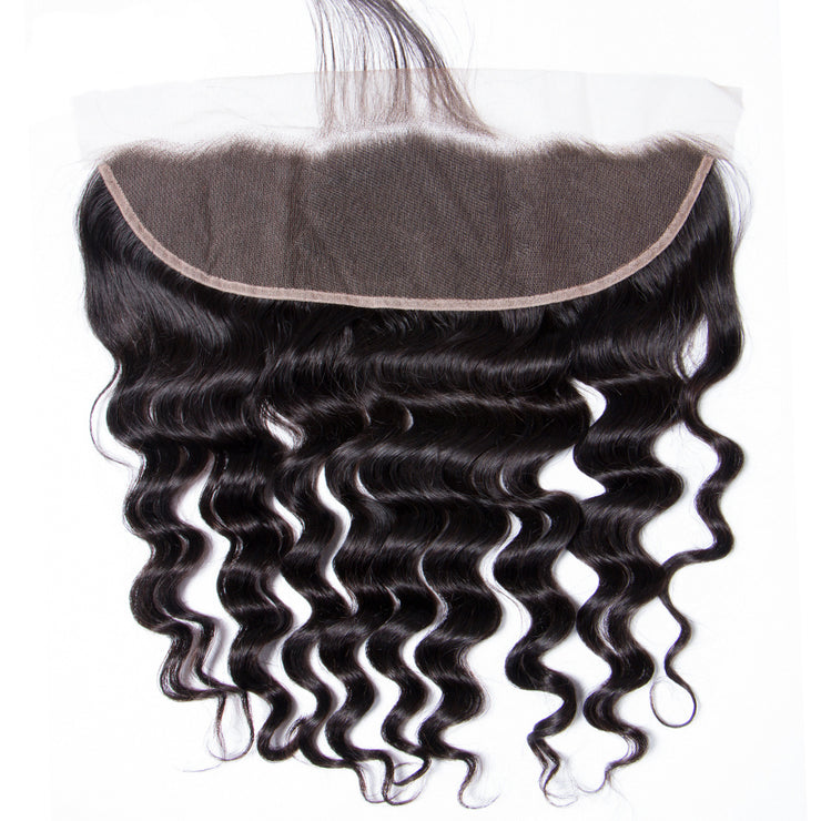 11A Loose Deep Raw Virgin Hair 3 Bundles With 13*4 Lace Frontal Medium Brown/Transparent/HD