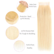 9A Straight Hair 613 Blonde Virgin Hair 3 Bundles With 4*4 Lace Closure Medium Brown/Transparent/HD Lace