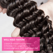 11A Deep Wave Raw Virgin Hair 3 Bundles With 4*4 Or 5*5 Lace Closure Medium Brown/Transparent/HD