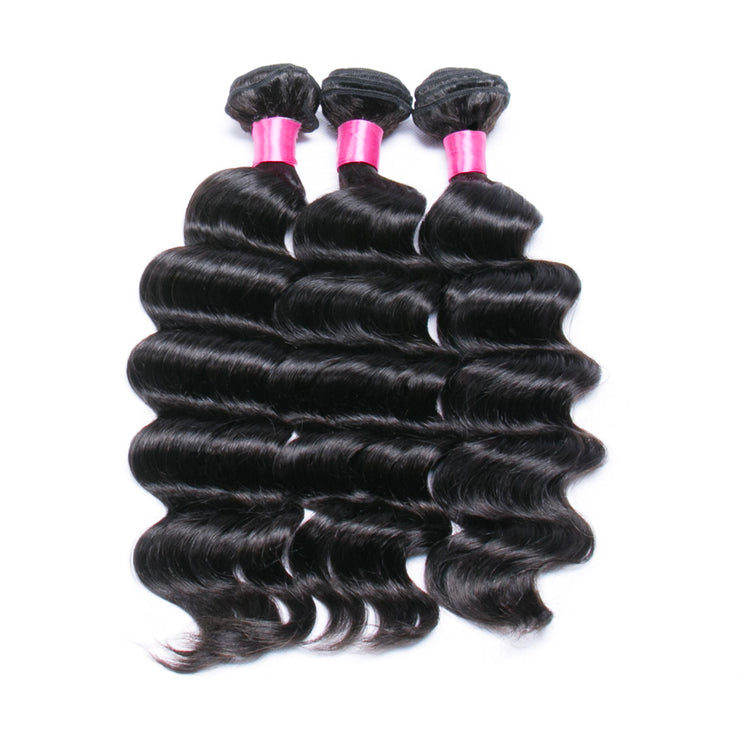 9A Loose Deep 3 Bundles Human Hair Extensions Natural Black 3 pieces/300g/lot Virgin Hair Weft