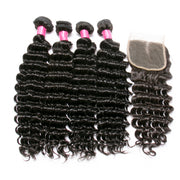 9A Virgin hair 4 bundles Deep Wave with 4*4 closure human hair natural color Wiyisa