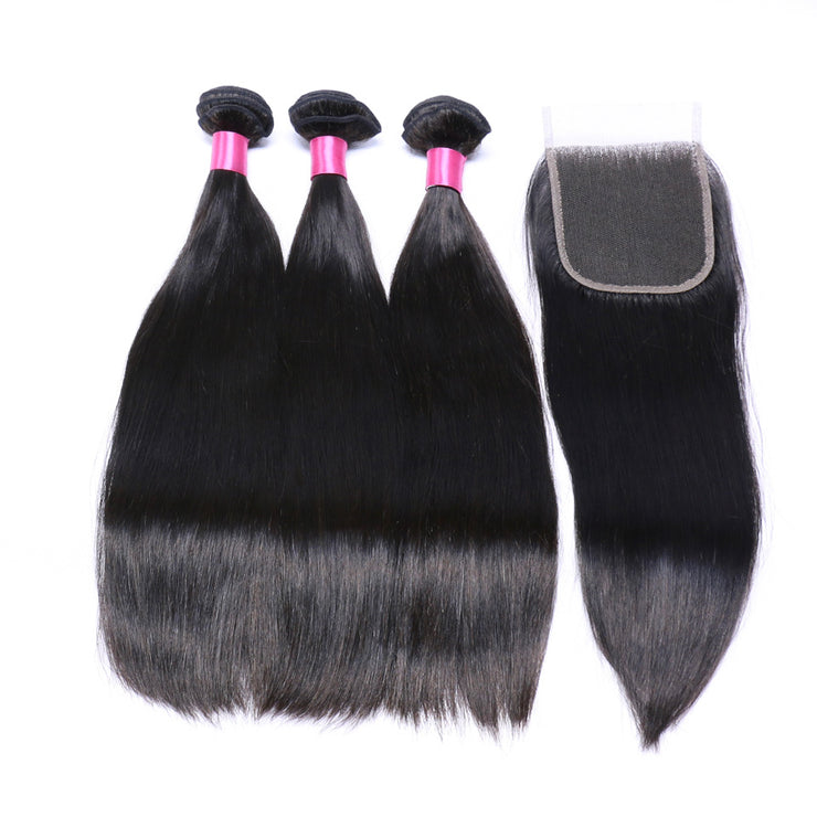 9A Virgin hair natural color 3 bundles straight hair with 4*4 closure Wiyisa