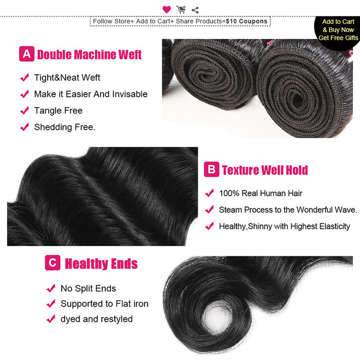 9A Brazilian Loose Deep 4 Bundles Human Hair Extensions Natural Black 4 pieces/400g/lot Virgin Hair Weft Wiyisa