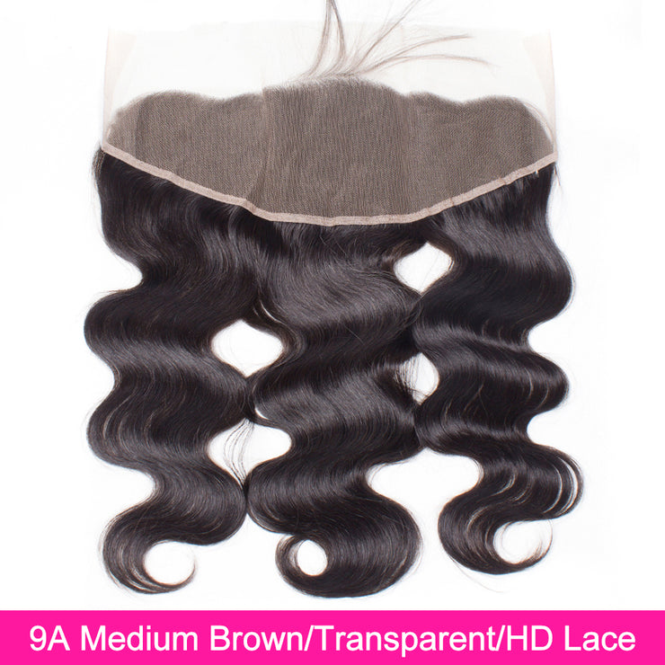 9A 13*4 Body Wave Lace Frontal Medium Brown/Transparent/HD lace Pre Plucked Wiyisa
