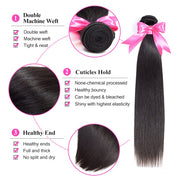 11A Straight Raw Virgin Hair 3 Bundles With 4*4 Or 5*5 Lace Closure Medium Brown/Transparent/HD