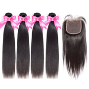 11A Straight Raw Virgin Hair 4 Bundles With 4*4 Or 5*5 Lace Closure Medium Brown/Transparent/HD Lace