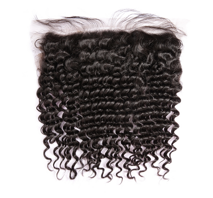 11A Deep Wave  Raw Virgin Hair 3 Bundles With 13*4 Lace Frontal Medium Brown/Transparent/HD