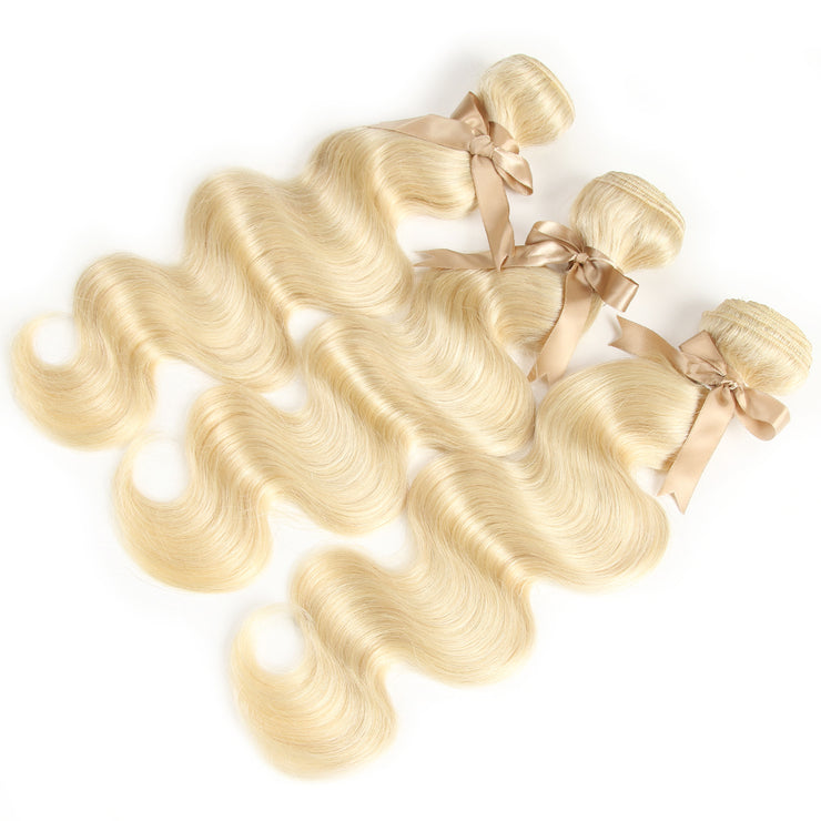 11A Body Wave 613 Blonde Raw Virgin Hair 3 Bundles With 13*4 Lace Closure Medium Brown/Transparent/HD