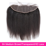 9A 13*4 Kinky Straight Lace Frontal Medium Brown/Transparent/HD lace Pre Plucked Wiyisa