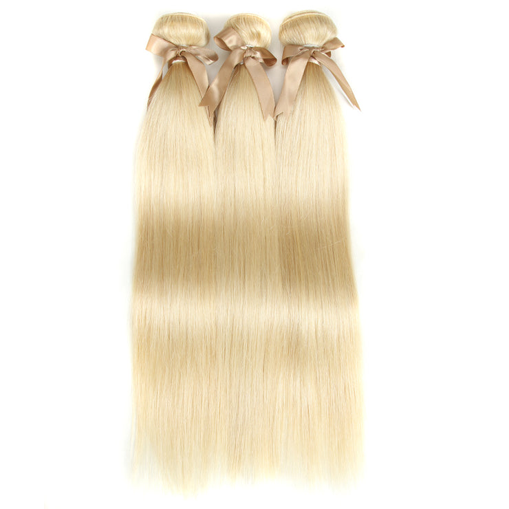 11A Straight Raw Virgin Hair Extensions 3 Bundles Human Hair Weaves Blonde Color Wiyisa