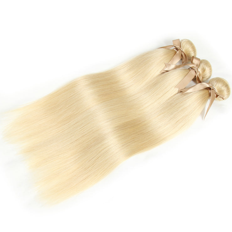 11A Straight 613 Blonde Raw Virgin Hair 3 Bundles With 4*4 Lace Closure Medium Brown/Transparent/HD